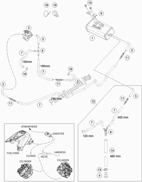 All parts for the Evaporative Canister of the KTM 1290 Superduke R White 17 EU 2017