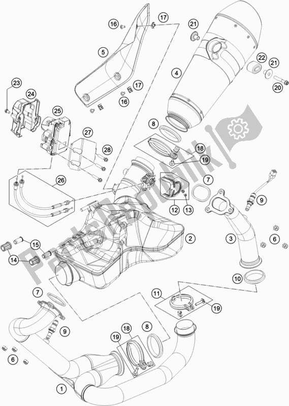 All parts for the Exhaust System of the KTM 1290 Superduke R White 17 EU 2017