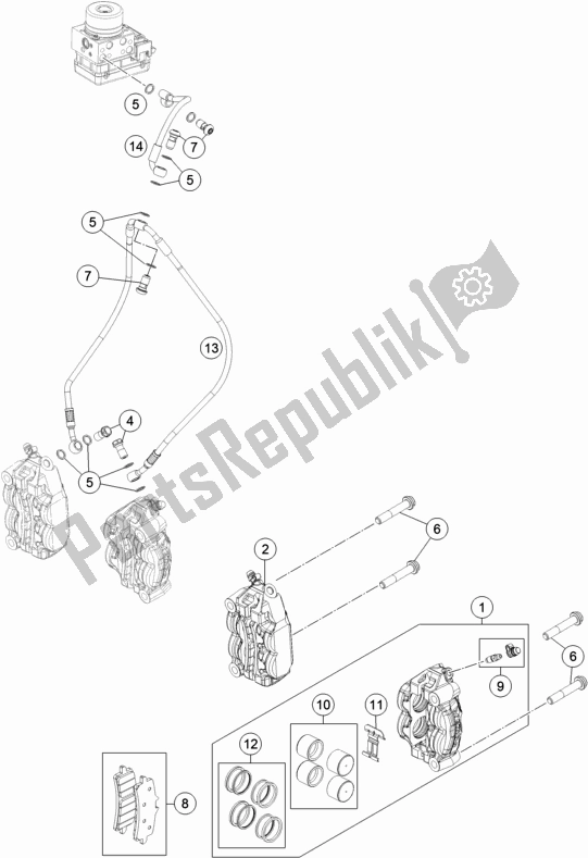 Todas las partes para Pinza De Freno Delantero de KTM 1290 Superduke R White 17 EU 2017