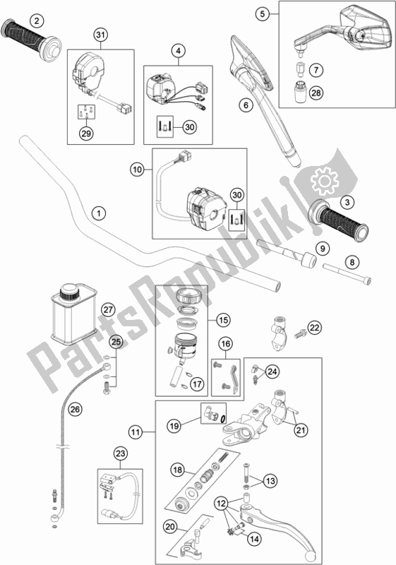 Todas las partes para Manillar, Controles de KTM 1290 Superduke R White 17 EU 2017