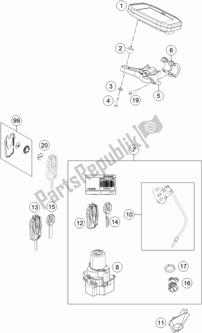 Alle onderdelen voor de Instrumenten / Sluitsysteem van de KTM 1290 Superduke R White 17 EU 2017