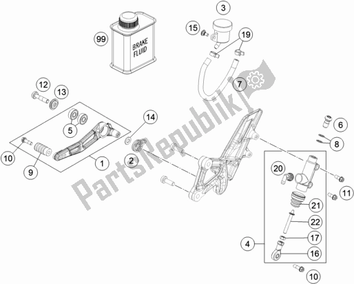 All parts for the Rear Brake Control of the KTM 1290 Superduke R White 17 EU 2017