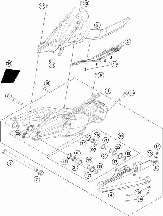All parts for the Swing Arm of the KTM 1290 Superduke R White 17 EU 2017