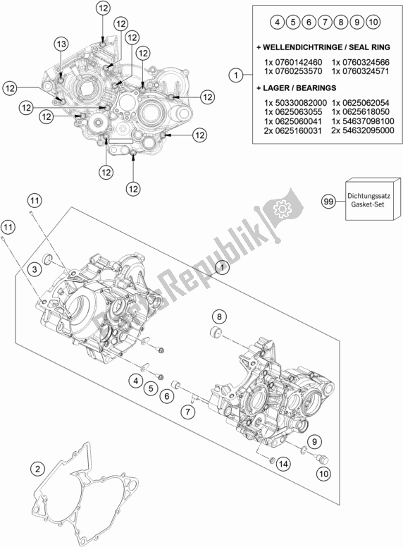 Todas as partes de Caixa Do Motor do KTM 150 EXC TPI EU 2020