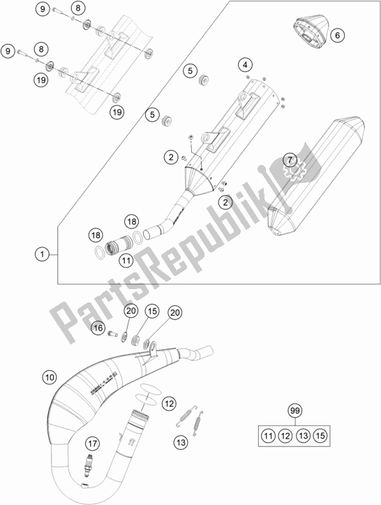 All parts for the Exhaust System of the KTM 150 EXC TPI EU 2020