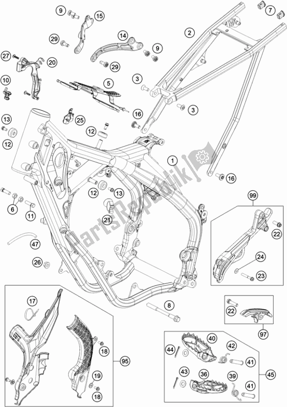 All parts for the Frame of the KTM 150 EXC TPI EU 2020