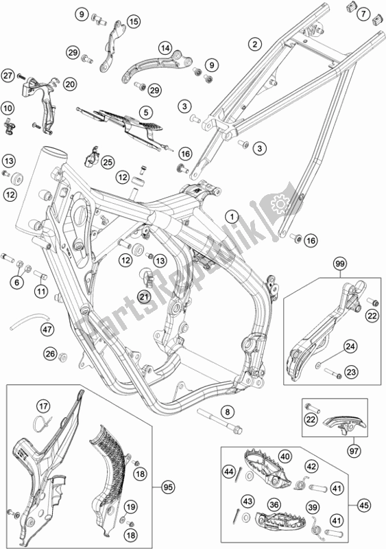 All parts for the Frame of the KTM 150 EXC TPI EU 2020