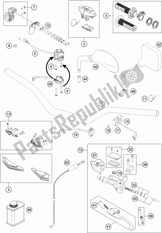 All parts for the Handlebar, Controls of the KTM 150 EXC TPI EU 2020