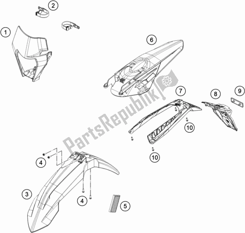 All parts for the Mask, Fenders of the KTM 150 EXC TPI EU 2020