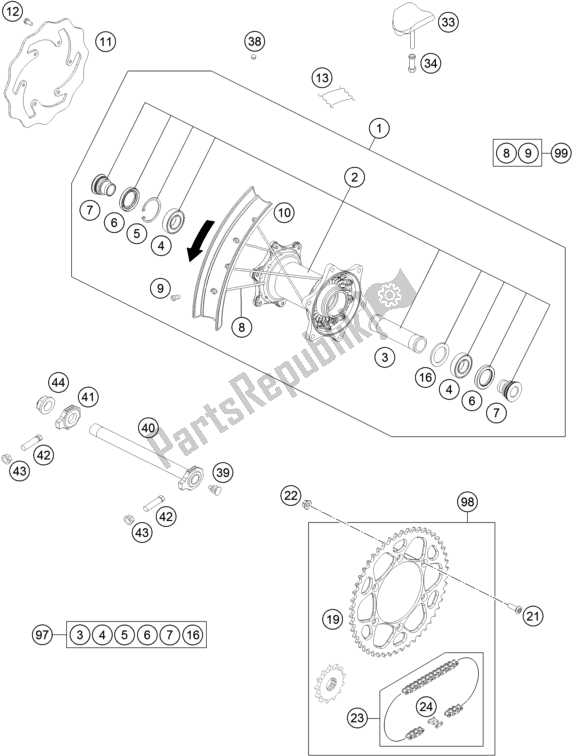 All parts for the Rear Wheel of the KTM 150 EXC TPI EU 2020