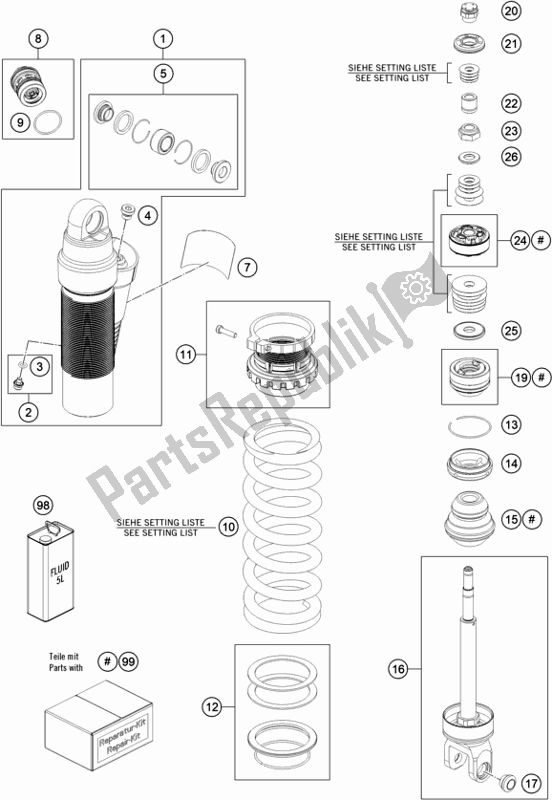 All parts for the Shock Absorber Disassembled of the KTM 150 EXC TPI EU 2020