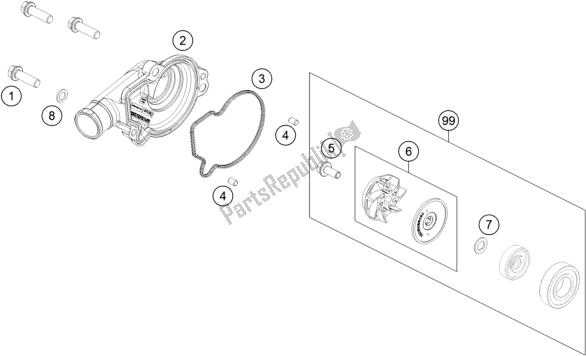 Alle onderdelen voor de Waterpomp van de KTM 150 EXC TPI EU 2020