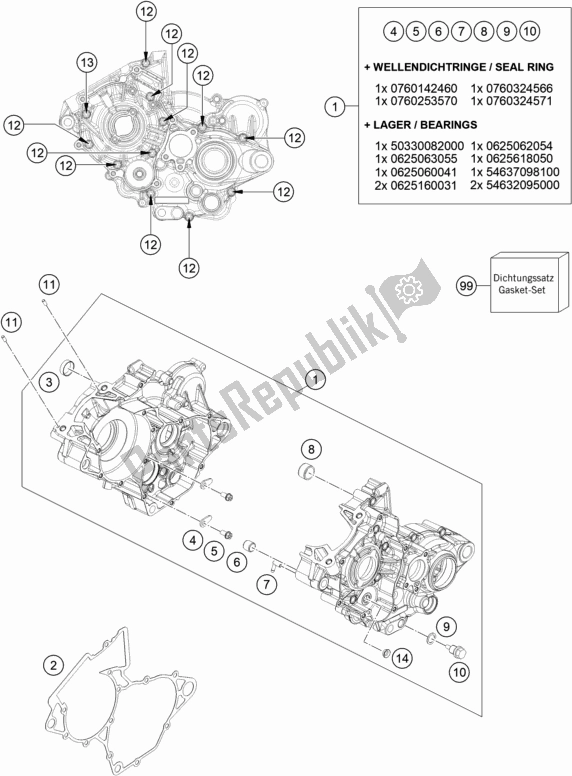 Toutes les pièces pour le Carter Moteur du KTM 150 EXC TPI EU 2021