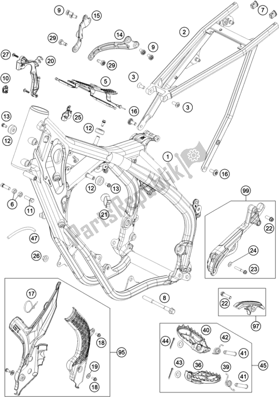 Todas as partes de Quadro, Armação do KTM 150 EXC TPI EU 2021