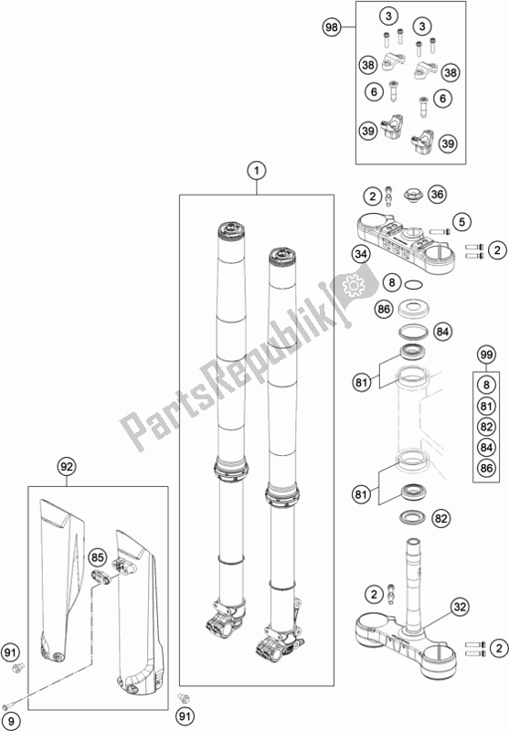 Toutes les pièces pour le Fourche Avant, Triple Serrage du KTM 150 EXC TPI EU 2021