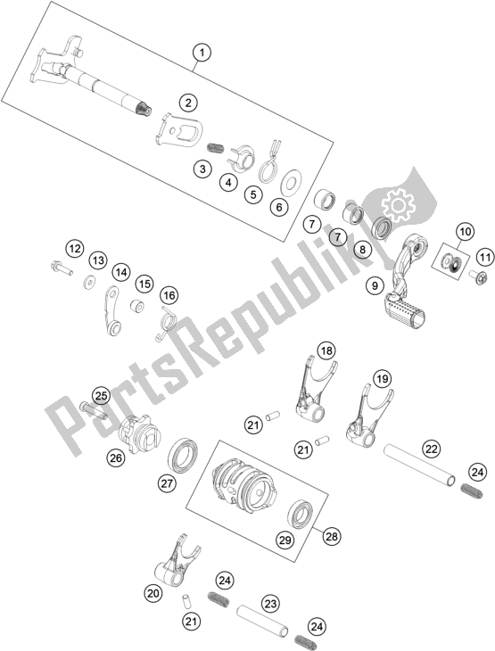 All parts for the Shifting Mechanism of the KTM 150 EXC TPI EU 2021