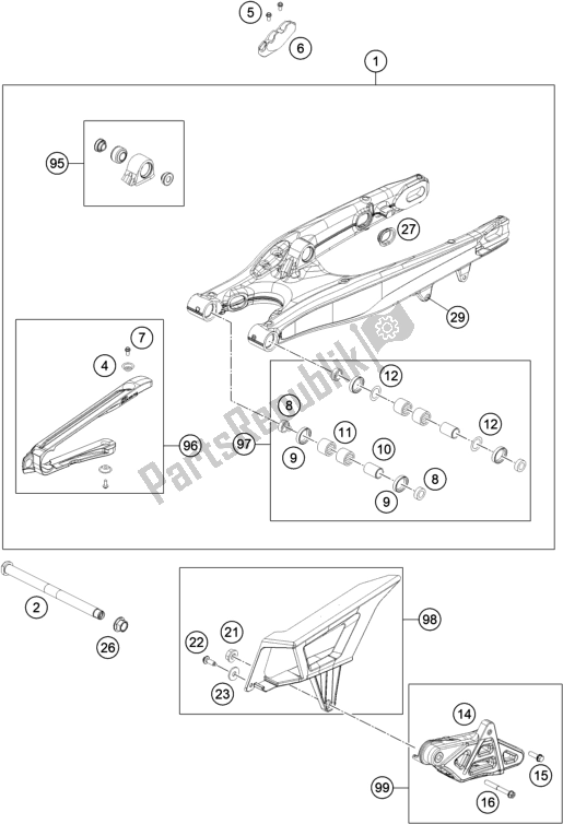 Alle onderdelen voor de Zwenkarm van de KTM 150 EXC TPI EU 2021