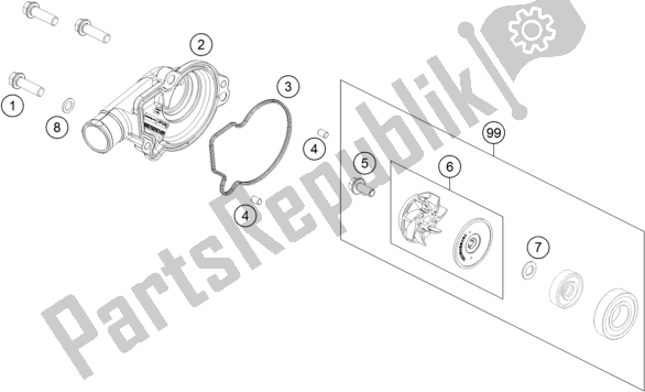 All parts for the Water Pump of the KTM 150 EXC TPI EU 2021