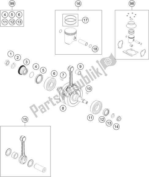 All parts for the Crankshaft, Piston of the KTM 150 SX EU 2017