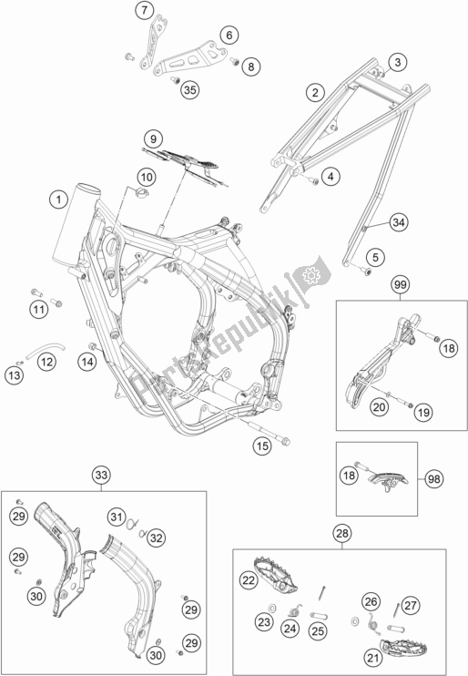 Todas as partes de Quadro, Armação do KTM 150 SX EU 2017