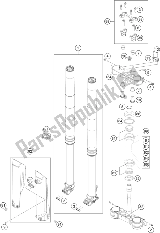 All parts for the Front Fork, Triple Clamp of the KTM 150 SX EU 2017