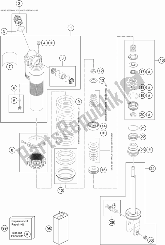 All parts for the Shock Absorber Disassembled of the KTM 150 SX EU 2017