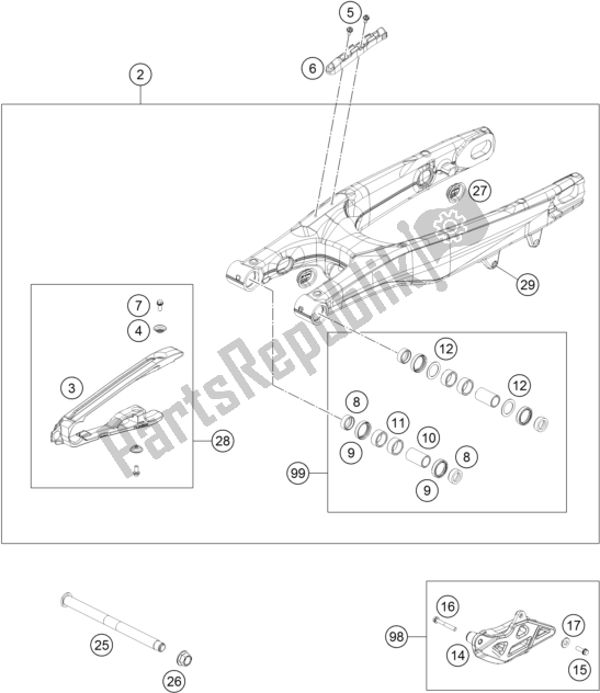 All parts for the Swing Arm of the KTM 150 SX EU 2017