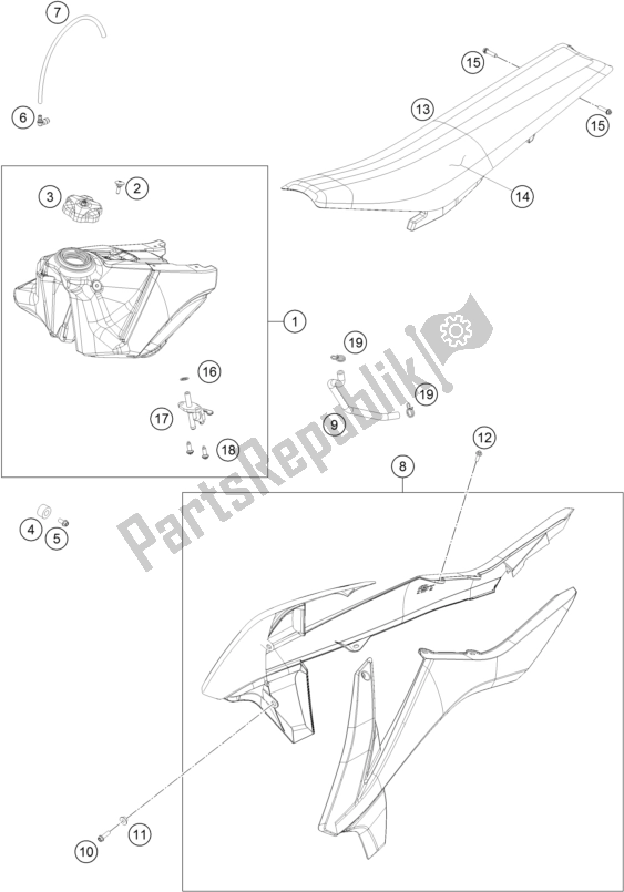 Todas las partes para Tanque, Asiento, Tapa de KTM 150 SX EU 2017