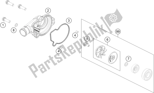 All parts for the Waterpump of the KTM 150 SX EU 2017