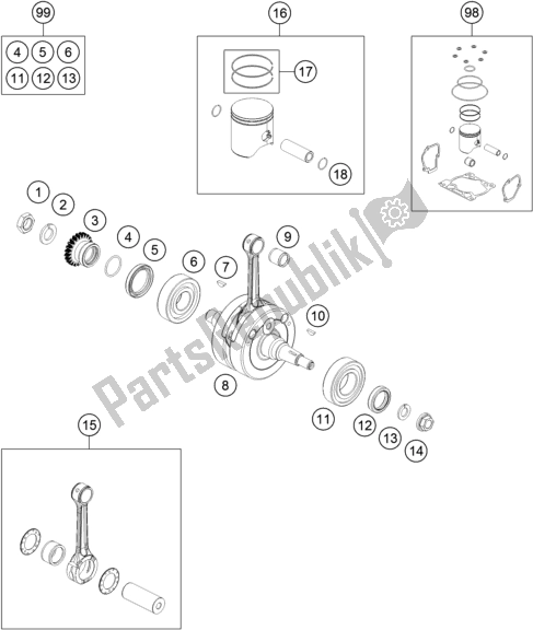 All parts for the Crankshaft, Piston of the KTM 150 SX EU 2018