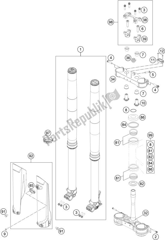 All parts for the Front Fork, Triple Clamp of the KTM 150 SX EU 2018