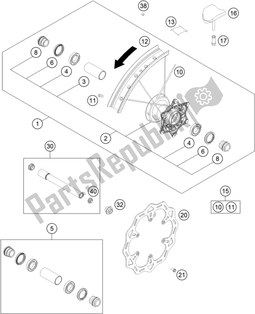 All parts for the Front Wheel of the KTM 150 SX EU 2018