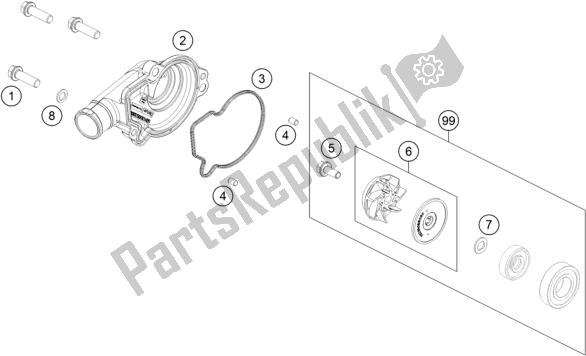 All parts for the Water Pump of the KTM 150 SX EU 2018