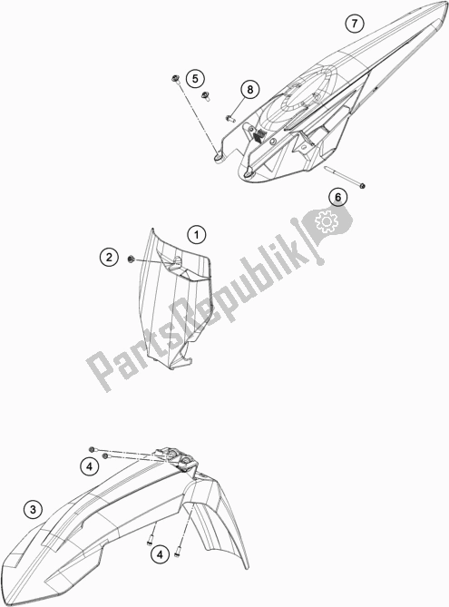 Todas as partes de Máscara, Pára-lamas do KTM 150 SX EU 2019