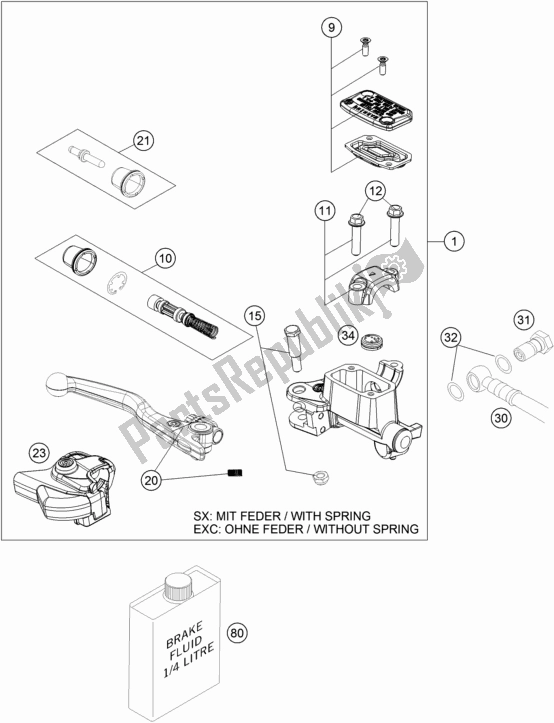 All parts for the Front Brake Control of the KTM 150 SX EU 2020