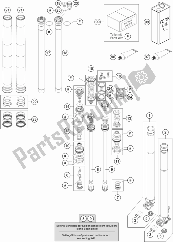 Tutte le parti per il Forcella Anteriore Smontata del KTM 150 SX US 2017