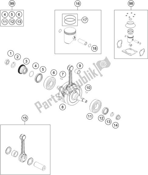 Toutes les pièces pour le Vilebrequin, Piston du KTM 150 SX US 2018