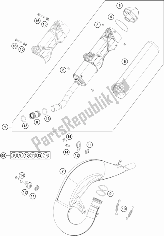 All parts for the Exhaust System of the KTM 150 SX US 2018