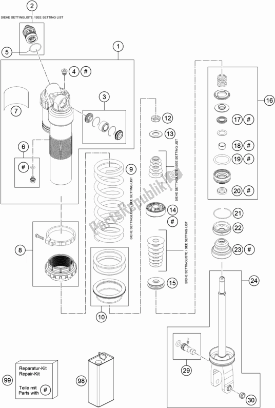 Todas as partes de Amortecedor Desmontado do KTM 150 SX US 2018