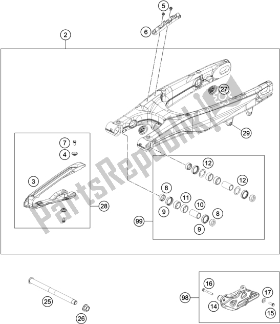 All parts for the Swing Arm of the KTM 150 SX US 2018