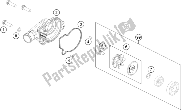 All parts for the Water Pump of the KTM 150 SX US 2018