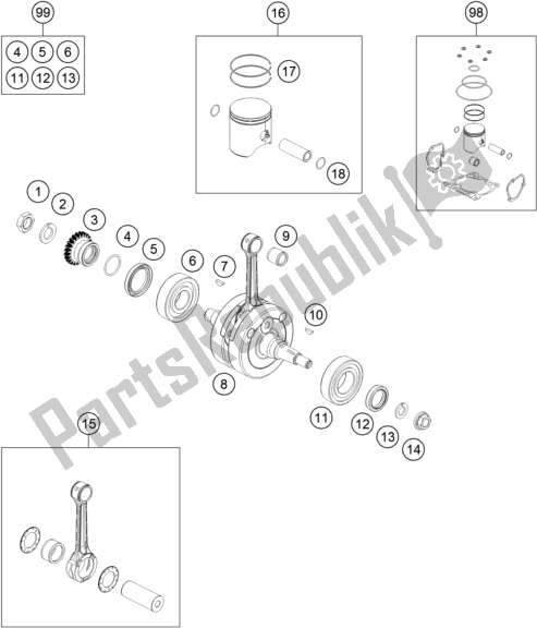 All parts for the Crankshaft, Piston of the KTM 150 SX US 2019