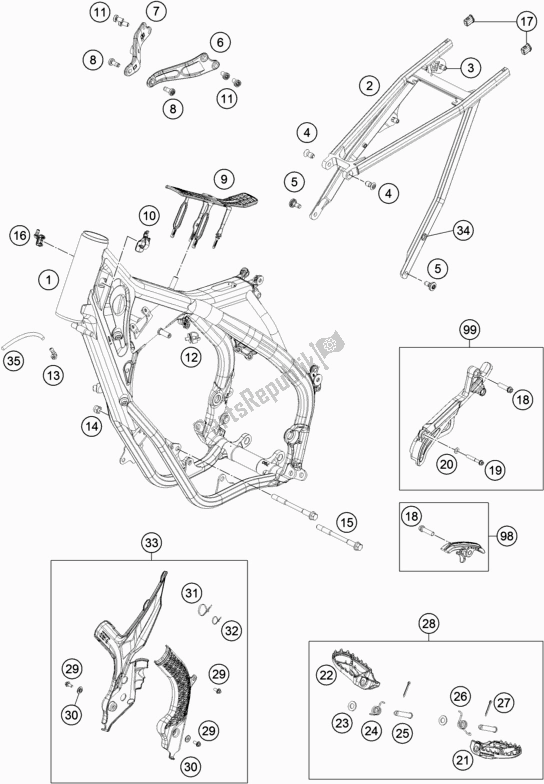 Todas as partes de Quadro, Armação do KTM 150 SX US 2019