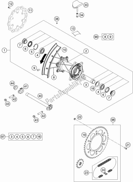 All parts for the Rear Wheel of the KTM 150 SX US 2019