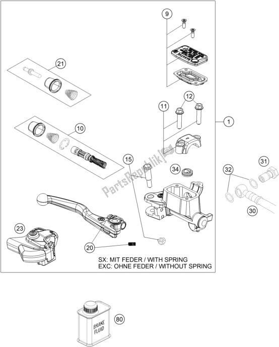 All parts for the Front Brake Control of the KTM 150 XC-W TPI US 2020 All parts for the Front Brake Control of the KTM 150 XC-W TPI US 2020