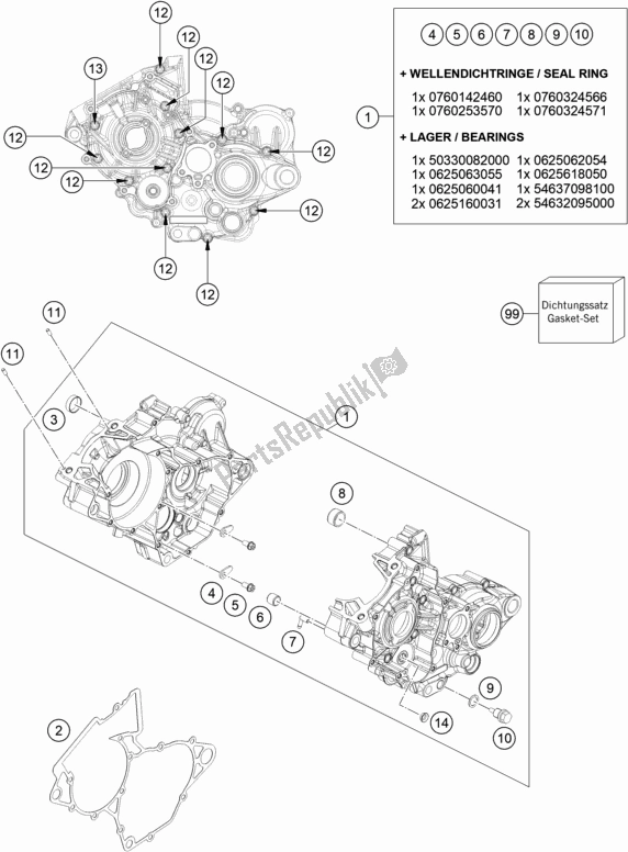 All parts for the Engine Case of the KTM 150 XC-W TPI US 2021