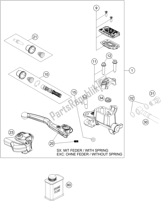 All parts for the Front Brake Control of the KTM 150 XC-W TPI US 2021