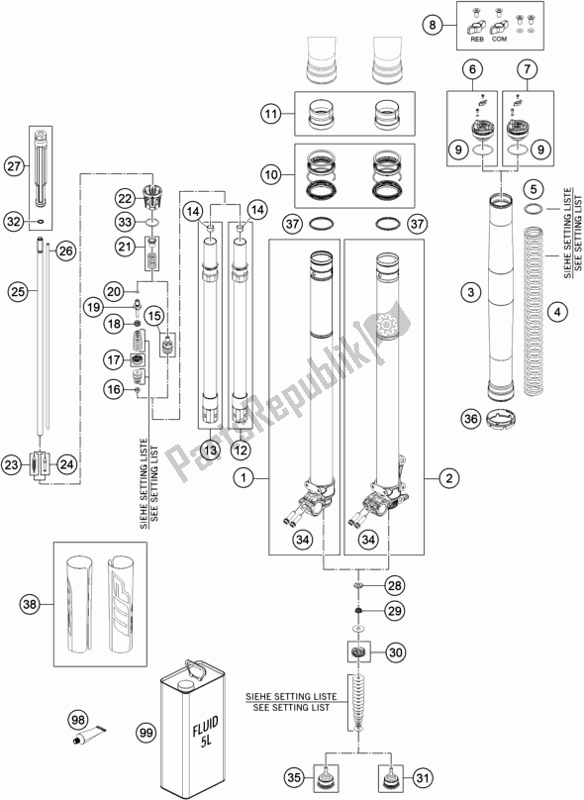 Todas las partes para Horquilla Delantera Desmontada de KTM 150 XC-W TPI US 2021