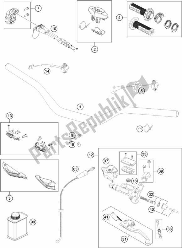 Alle onderdelen voor de Stuur, Bedieningselementen van de KTM 150 XC-W TPI US 2021