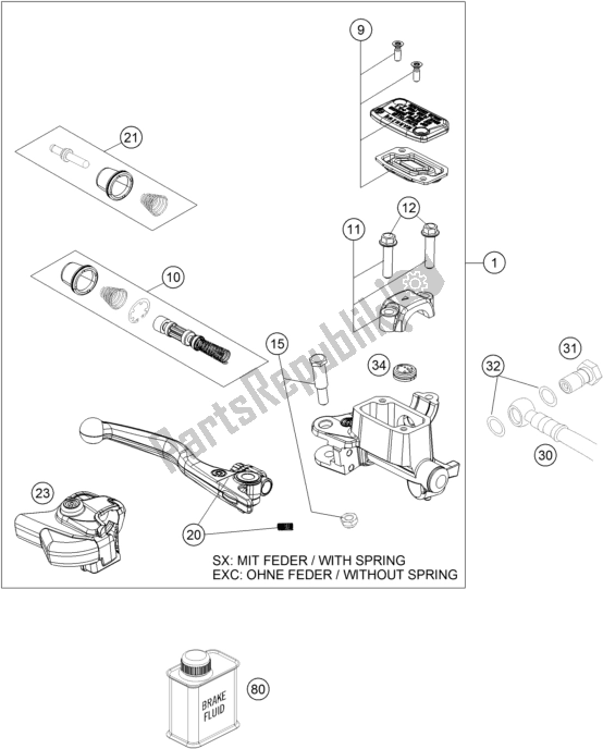 All parts for the Front Brake Control of the KTM 150 XC-W US 2017